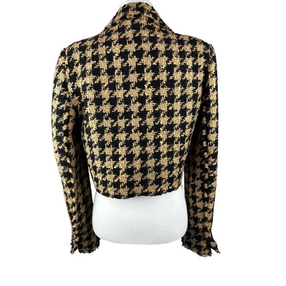 New ZARA Tweed Houndstooth Cropped Textured Blazer Jacket Women's Brown Size L - Picture 4 of 9